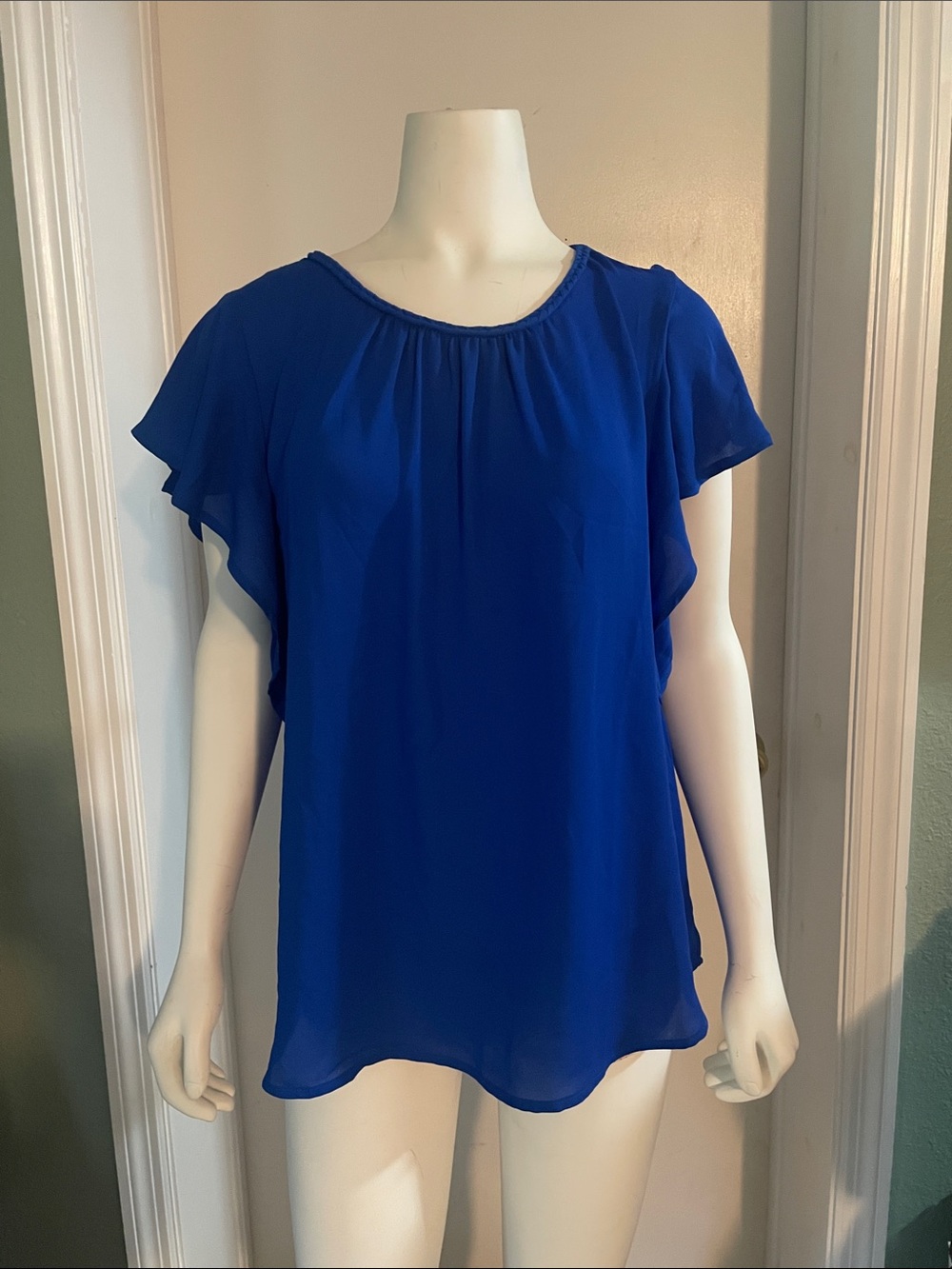 Pleione Royal Blue Flutter Sleeve Blouse